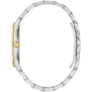 Profile view of the Bulova 98B385, highlighting its sleek case design and domed mineral crystal.