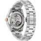  Back view of Bulova Surveyor 98B422, showcasing the exhibition case back revealing the automatic movement and stainless steel bracelet.