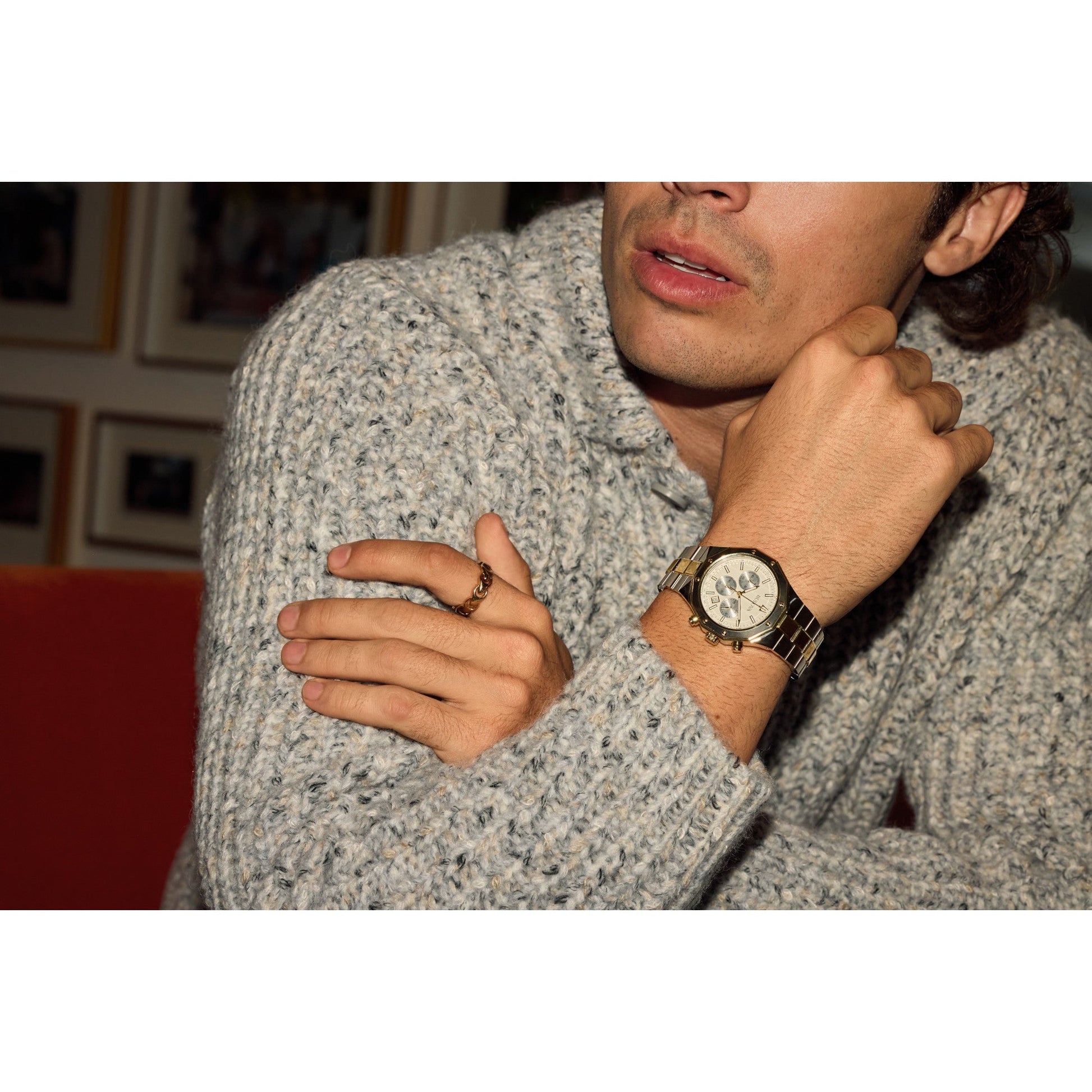 Model wearing the Bulova Prestige 98B450, demonstrating its sophisticated presence and comfortable fit on the wrist