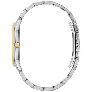 Side profile of the Bulova Sutton 98D165 highlighting the domed mineral crystal and sleek two-tone case design.
