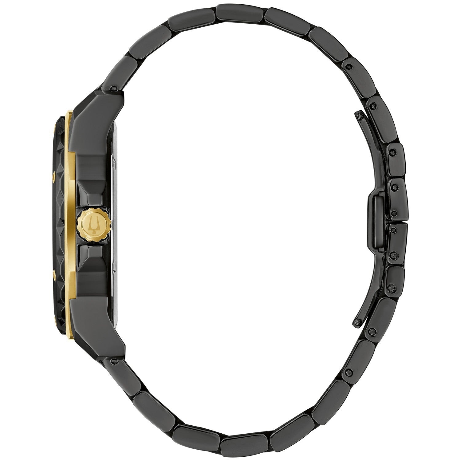 Rear view of the Bulova 98D176, showcasing the stainless steel case back and bracelet with deployant clasp.