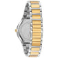  Back view of Bulova 97B168 highlighting the screw-back case and blue leather and silicone strap with red stitch detail.