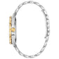 Side profile of Bulova 98K106, showcasing the sleek two-tone case and crystal-adorned bracelet.