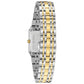 Back view of the Bulova Quadra 98P177, showcasing the stainless steel case back and two-tone bracelet.