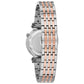 Rear view of the Bulova 98P192, showcasing the stainless steel case back and the bracelet's deployment clasp.