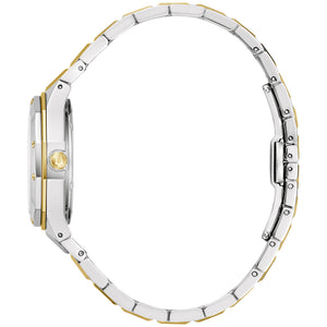 Side profile of the Bulova 98P234 showcasing the flat sapphire crystal with anti-reflective coating and geometric bezel