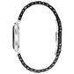 Profile view of the Bulova 98R266, highlighting the synthetic blue spinel cabochon crown at the 12 o'clock position and the sleek black ceramic bracelet.