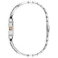 Side profile of Bulova 98X121 women's watch, highlighting the sleek stainless steel case and crystal-encrusted bezel.