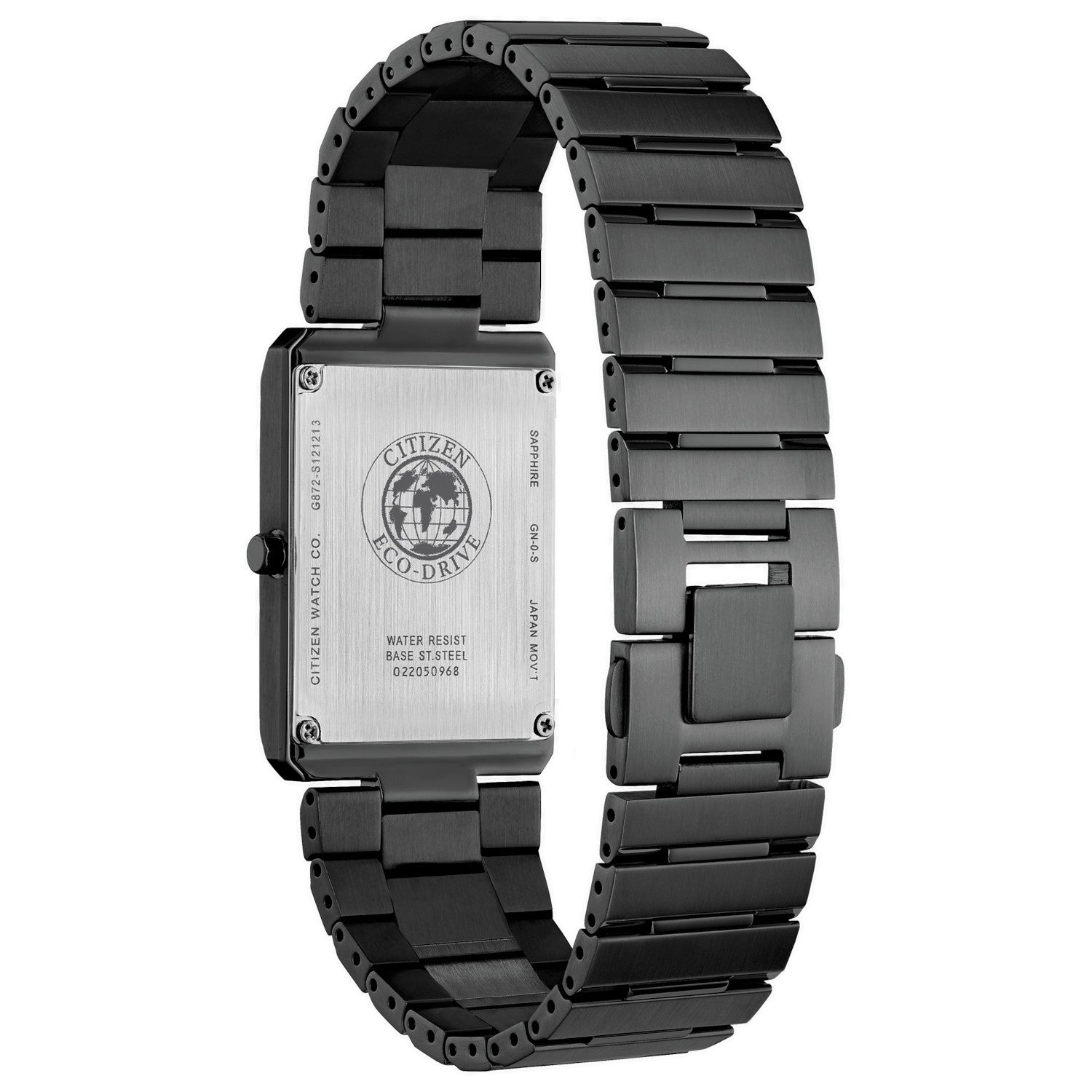 Rear view of the Citizen Stiletto AR3107-57E highlighting the stainless steel case back and bracelet design.