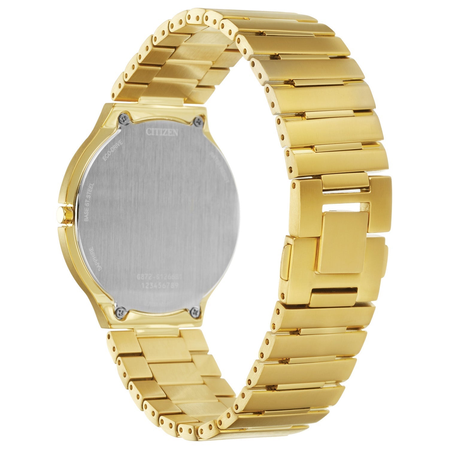 Rear view of the Citizen Stiletto AR3112-57E highlighting the stainless steel case back and bracelet design.