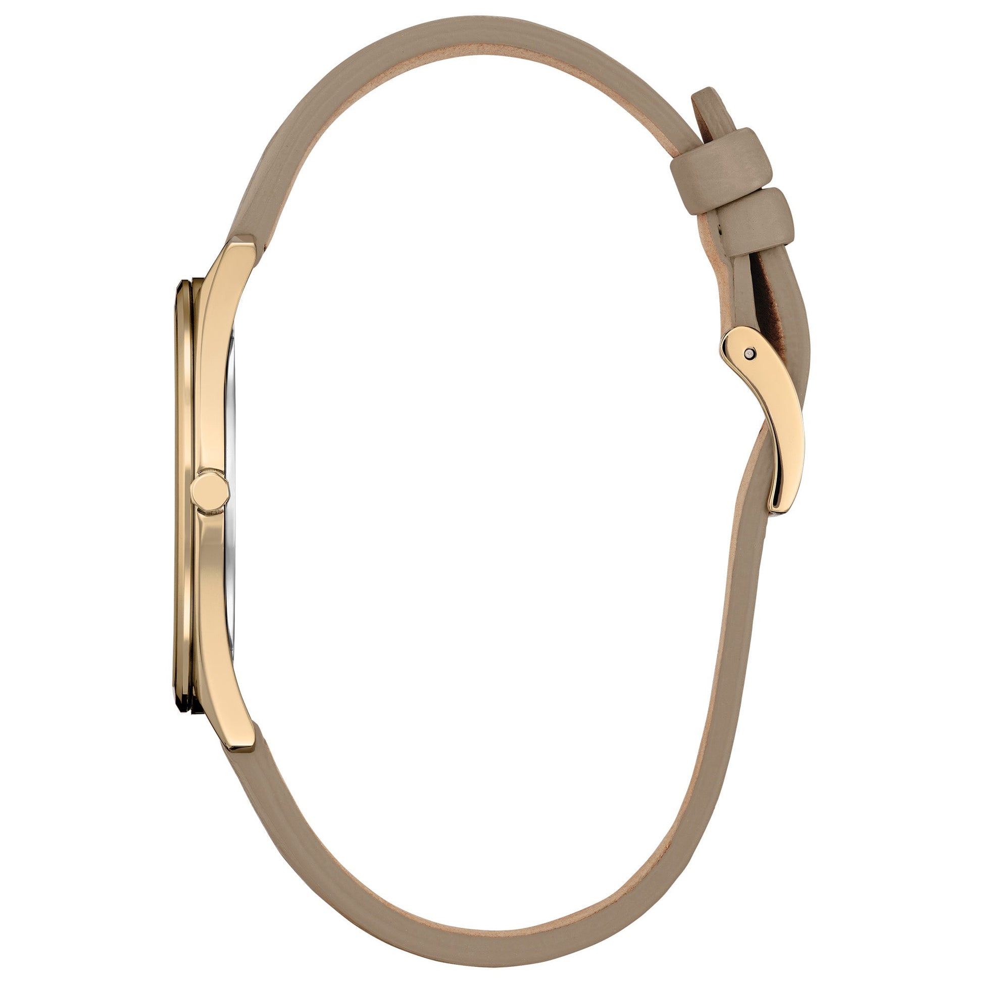 Side profile of Citizen AR3123-00X highlighting the ultra-thin case design and rose-gold crown.