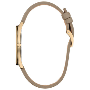 Side profile of Citizen AR3123-00X highlighting the ultra-thin case design and rose-gold crown.