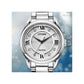 Citizen EM0870-58A Arezzo watch featuring a stainless steel case, silver-tone dial with black hands, Roman numerals, and diamond hour markers, and matching bracelet—front view.