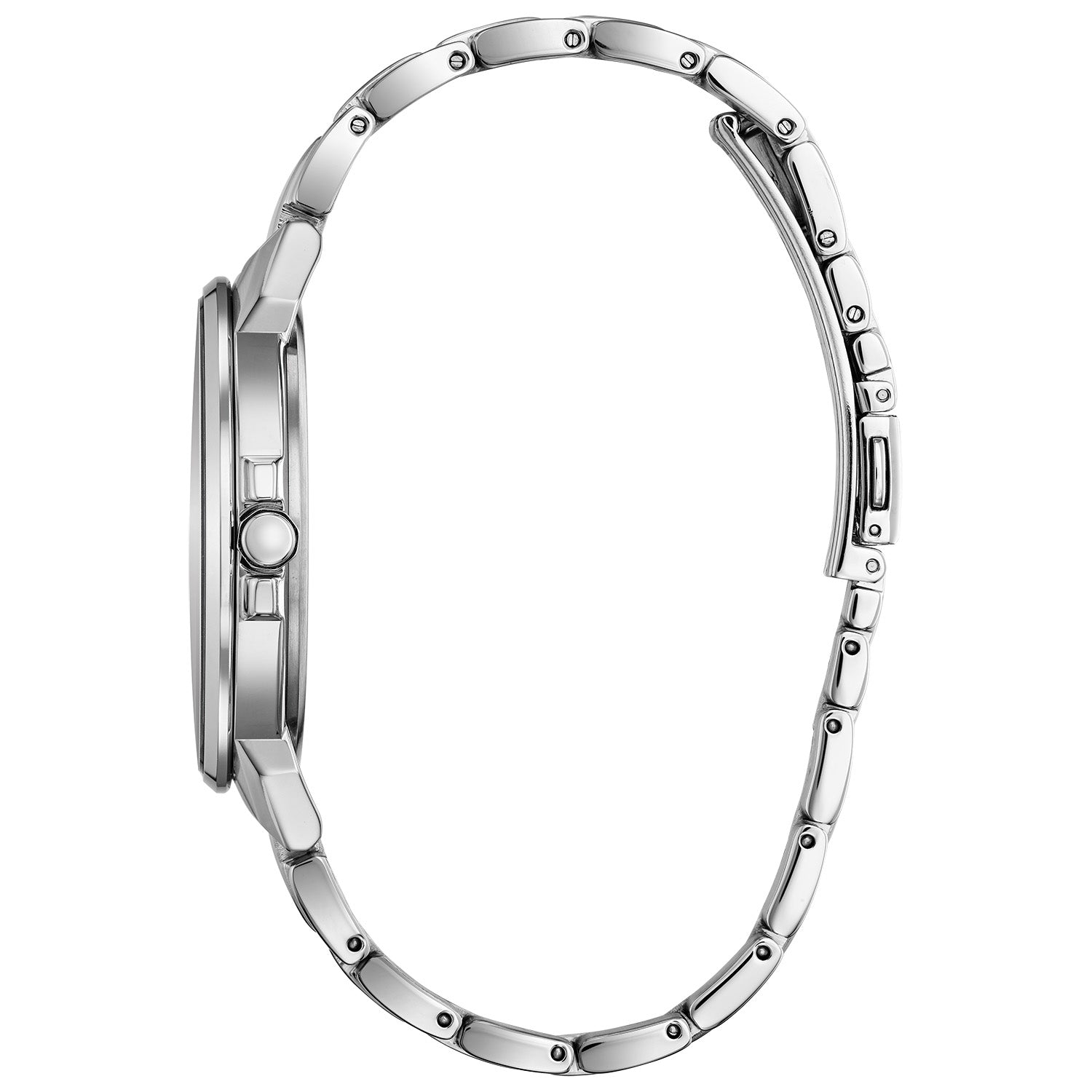 Side profile of the Citizen BJ6510-51L showcasing the stainless steel case and edge-to-edge glass design.
