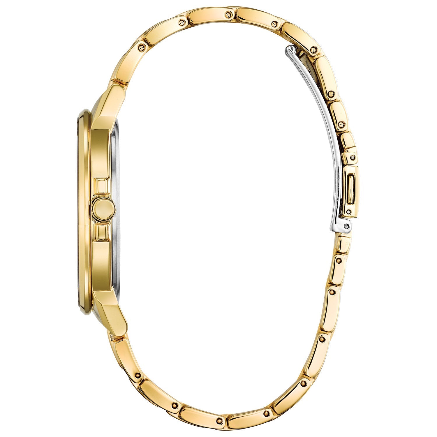 Side profile of the Citizen BJ6512-56P showcasing the gold-tone stainless steel case and edge-to-edge glass design.