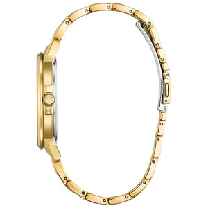 Side profile of the Citizen BJ6512-56P showcasing the gold-tone stainless steel case and edge-to-edge glass design.