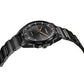 Citizen Weekender Eco-Drive BJ6535-51E featuring a black dial with graphic pattern, black ion-plated stainless steel case and bracelet—front view.