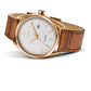 Citizen BM7413-02A men's rose gold-tone stainless steel watch featuring a white dial with rose gold-tone hands and indices, and a brown leather strap—front view.