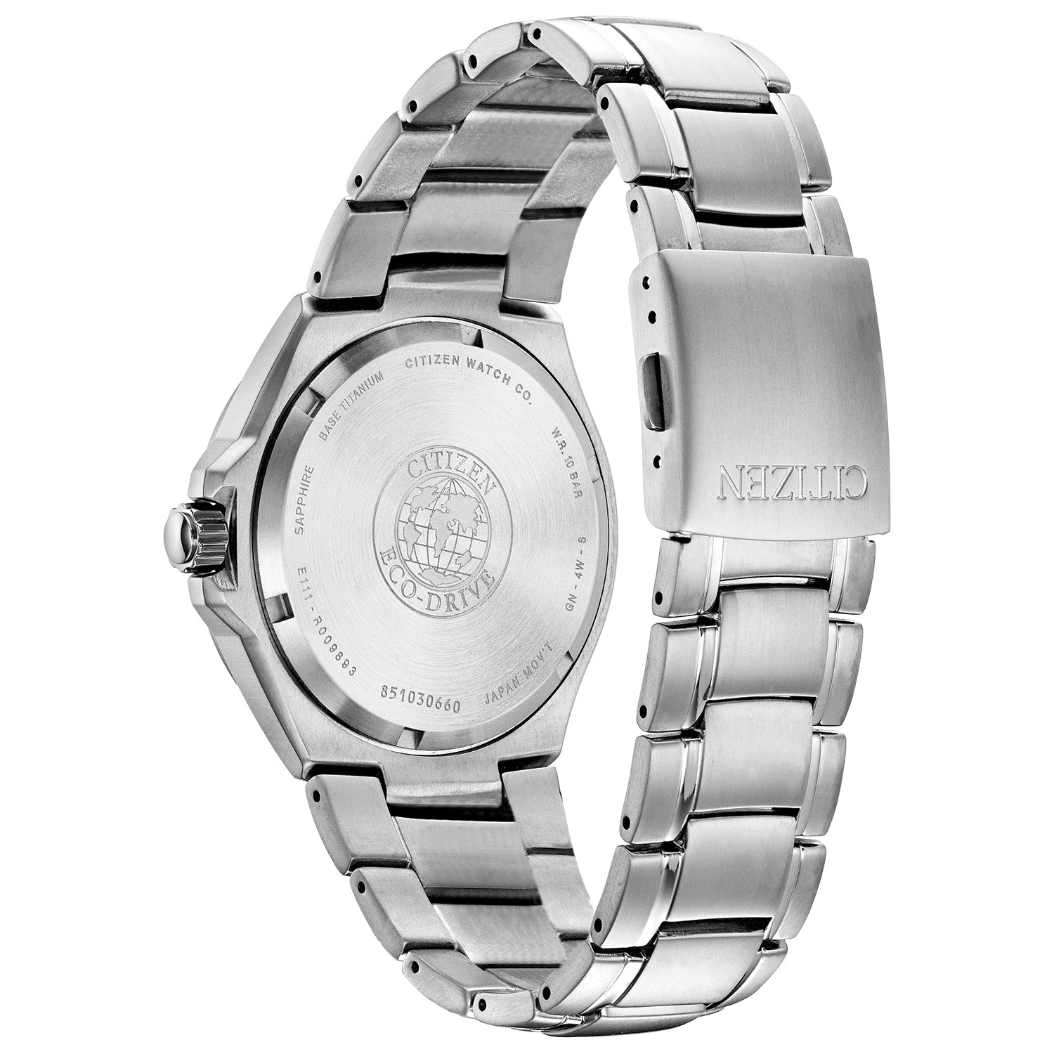 Rear view of the Citizen Paradigm BM7431-51L highlighting the screw-back case and bracelet design.