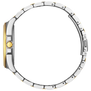 Side profile of the Citizen BM7534-59A showcasing the two-tone stainless steel case and textured crown.