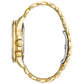 Side profile of the Citizen BU2082-56E showcasing the gold-tone stainless steel case and textured crown.