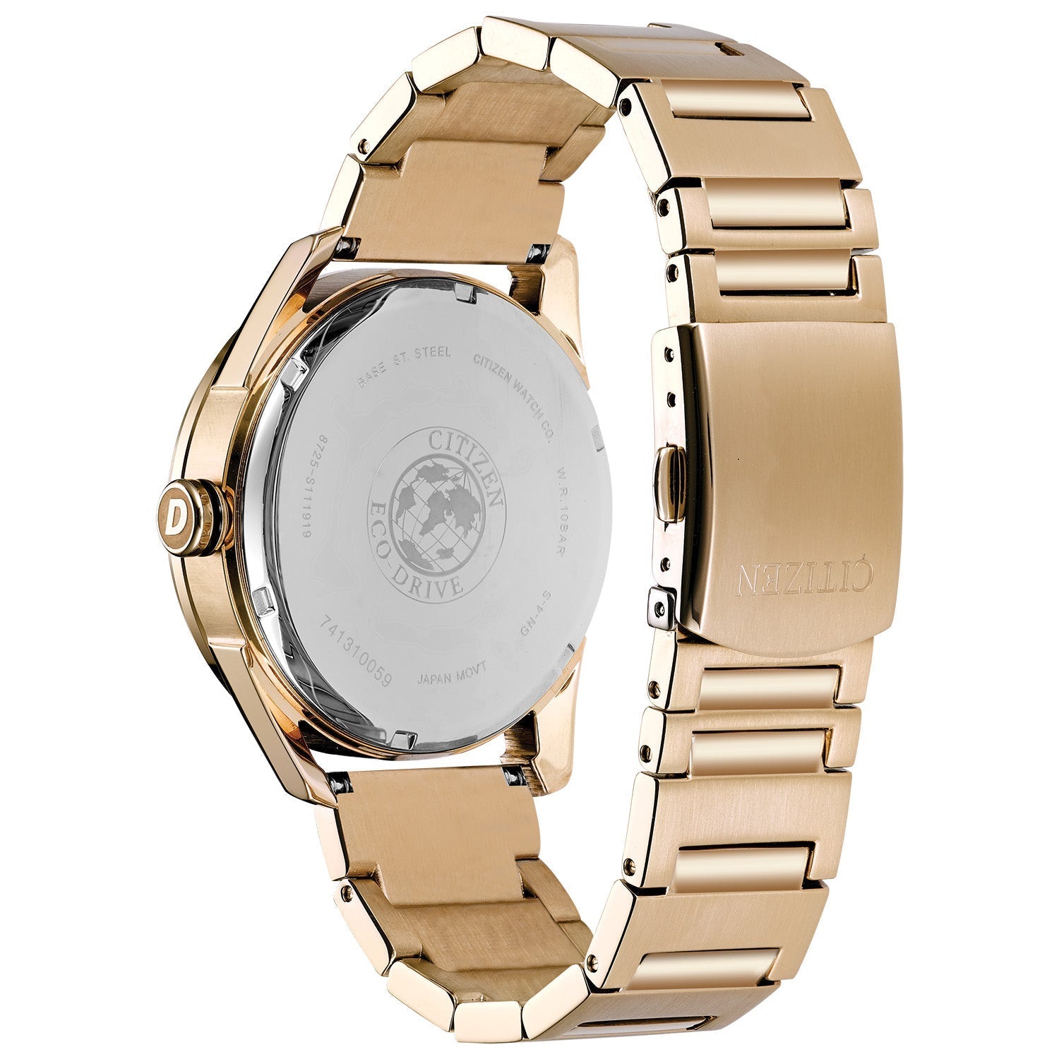 Rear view of the Citizen Drive CTO BU4023-54E highlighting the stainless steel case back and bracelet design.