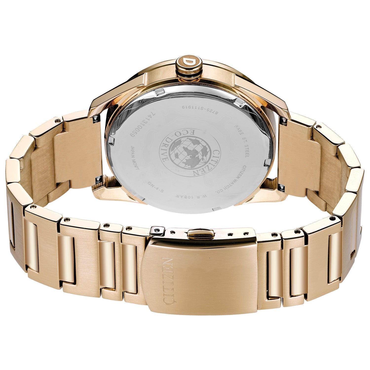 Rear view of the Citizen Drive CTO BU4023-54E highlighting the stainless steel case back and bracelet design.