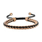 Bulova Latin GRAMMY® Men's Bracelet BVB1009-RBSTNA featuring polished rose-tone stainless steel links interlaced with black cord and accented with rose-tone steel beads—front view.