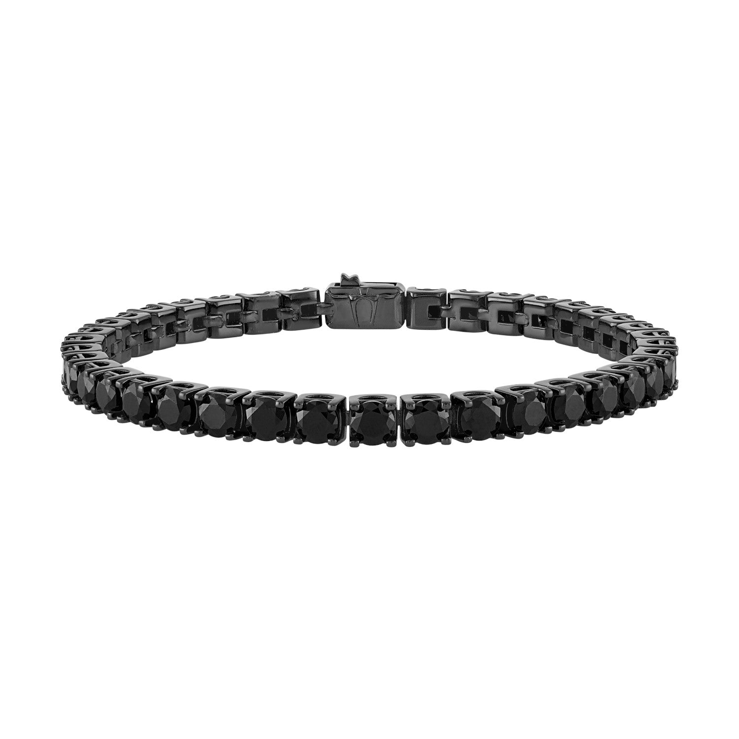 Bulova Black Spinel Tennis Bracelet BVB1017-BKSBSP, featuring 5mm black spinel gemstones set in black ruthenium-plated sterling silver—front view.
