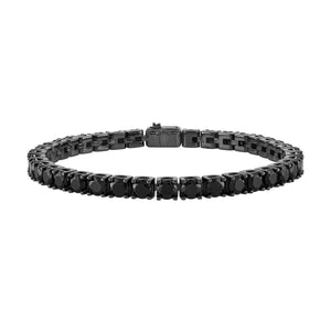 Bulova Black Spinel Tennis Bracelet BVB1017-BKSBSP, featuring 5mm black spinel gemstones set in black ruthenium-plated sterling silver—front view.