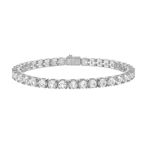 Bulova BVB1017-WSWTO bracelet showcasing rhodium-plated sterling silver with a continuous line of 5mm white topaz gemstones—front view.