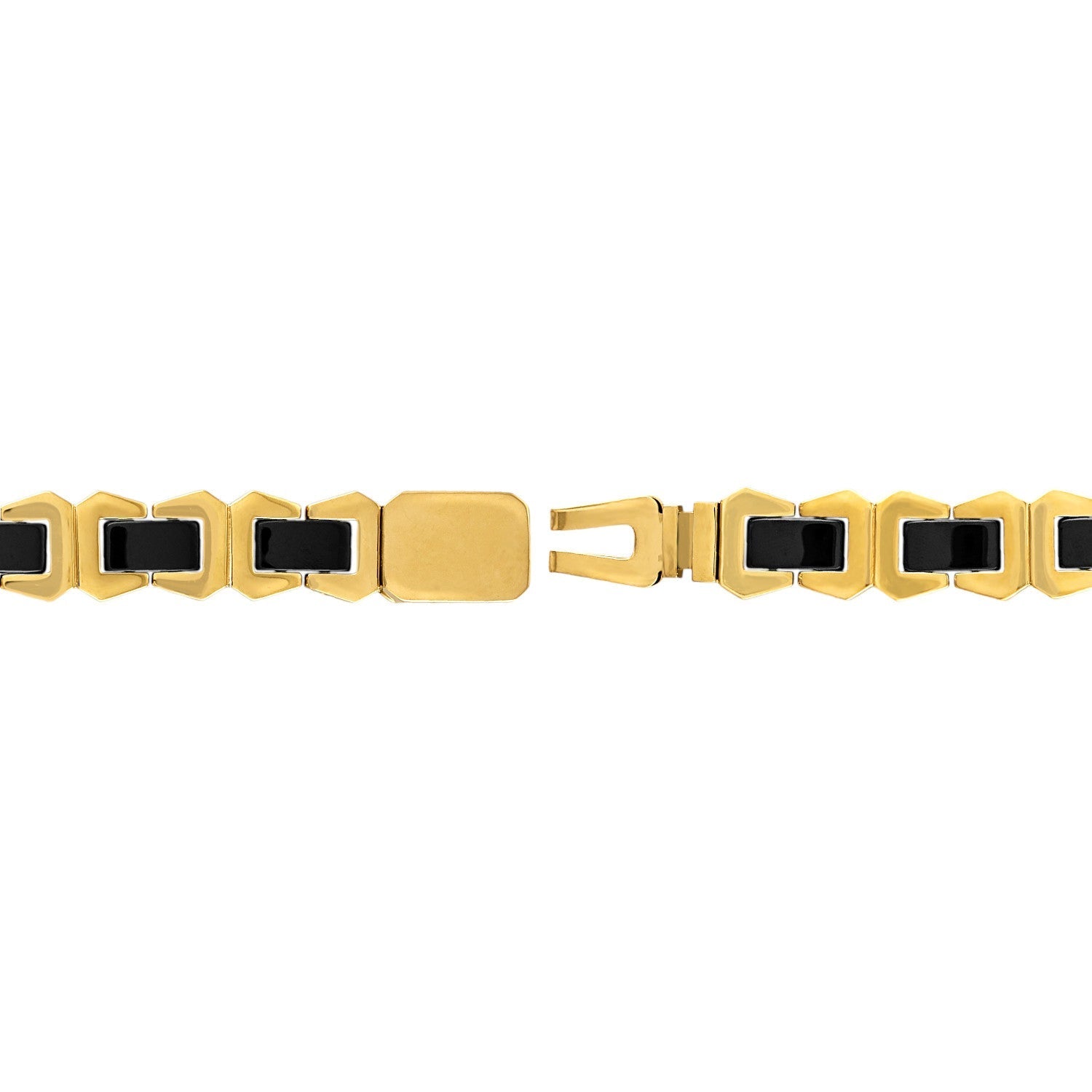Rear view of Bulova BVB1056-GSTNA bracelet displaying the custom-designed clasp with Bulova's iconic tuning fork logo.