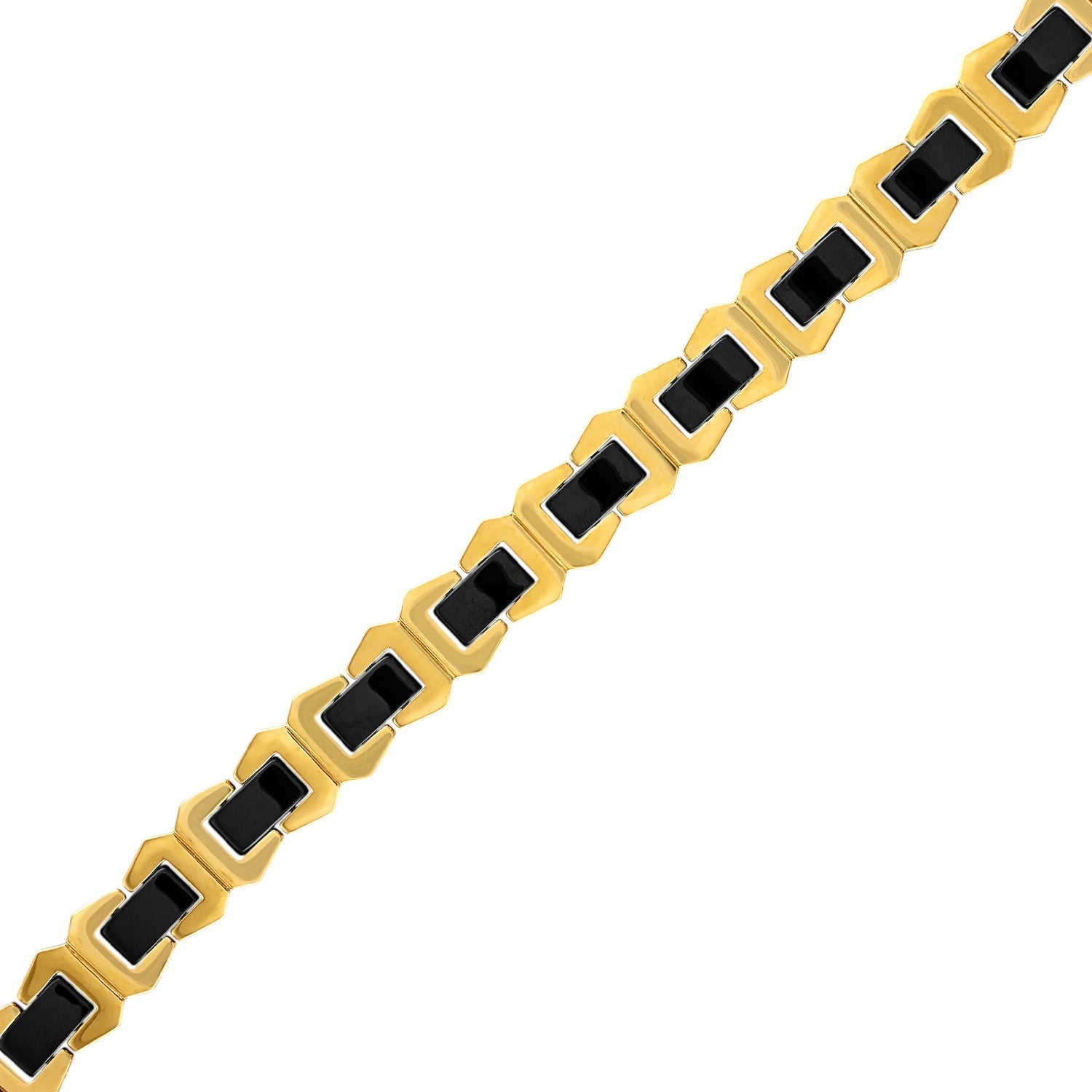  Side profile of Bulova BVB1056-GSTNA bracelet highlighting the tuning fork-shaped links and polished finish.