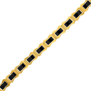  Side profile of Bulova BVB1056-GSTNA bracelet highlighting the tuning fork-shaped links and polished finish.