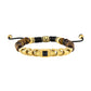 Bulova Classic Jewelry Men's Bracelet BVB1071-YSTTEBSP featuring a black spinel center bead, tiger's eye beads, and gold-tone stainless steel accents—front view.​