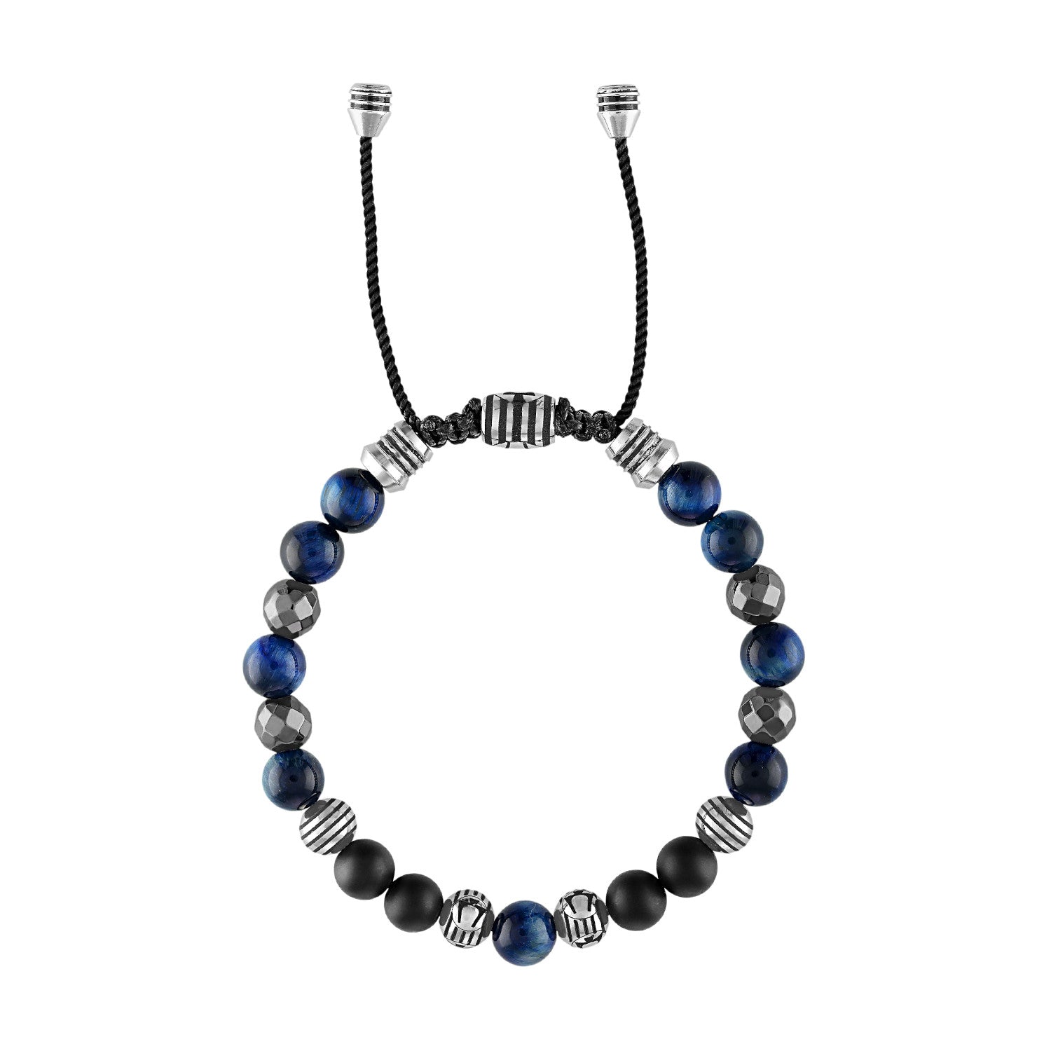 Side profile of Bulova BVB1072-NSTBTRMAHE bracelet showcasing the adjustable black cord and etched logo sliding clasp.​