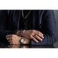 Model wearing Bulova BVB1072-NSTBTRMAHE bracelet, demonstrating its elegant presence and comfortable fit on the wrist.