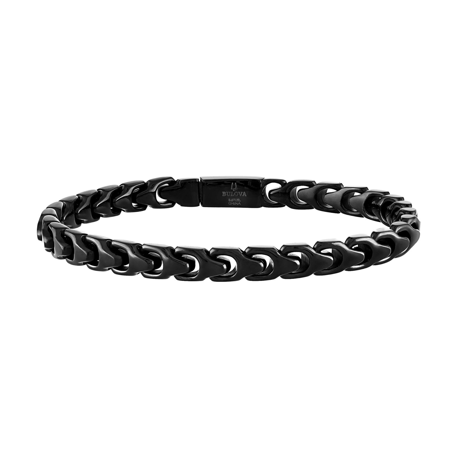 Bulova BVB1081-BKSTNA8 black-tone stainless steel Link™ bracelet front view — polished links and bold black finish.