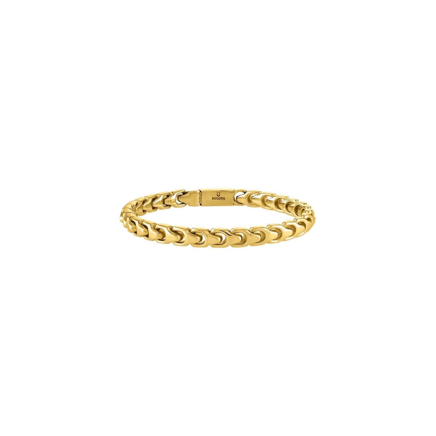 Bulova Link™ Bracelet BVB1081-GSTNA85, featuring 6mm gold-tone stainless steel links with polished and brushed finishes, front view.