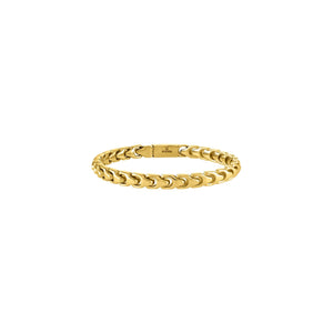Bulova Link™ Bracelet BVB1081-GSTNA85, featuring 6mm gold-tone stainless steel links with polished and brushed finishes, front view.