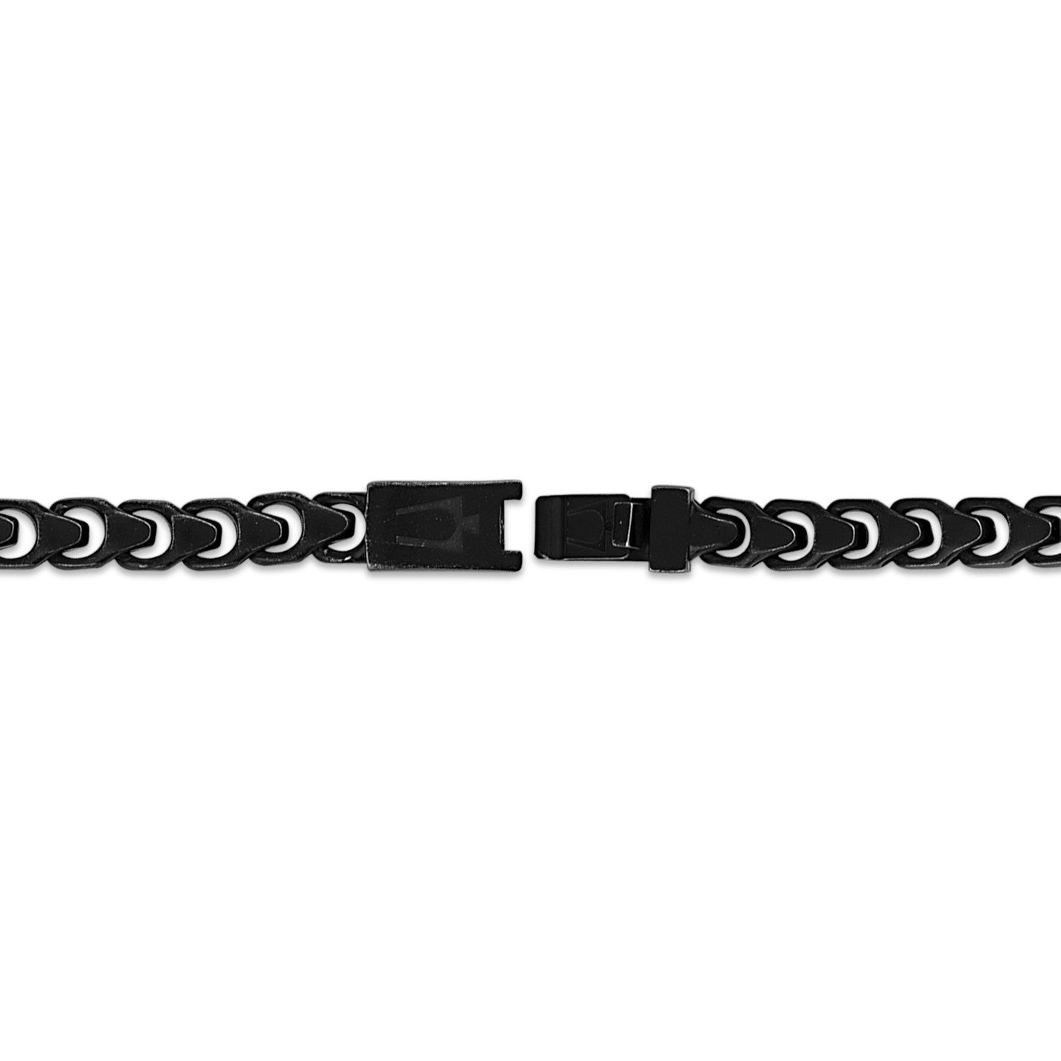 Reverse side of the Bulova Link™ Bracelet BVB1082-BASTNA85, featuring the box lock clasp with engraved Bulova tuning fork logo.