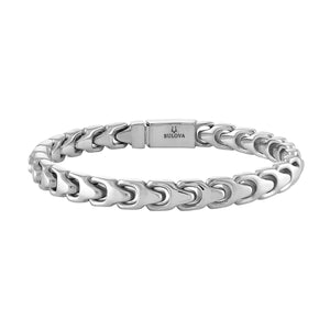 Bulova Link™ Bracelet BVB1082-NSTNA8, 8mm stainless steel with interlocking links—front view.