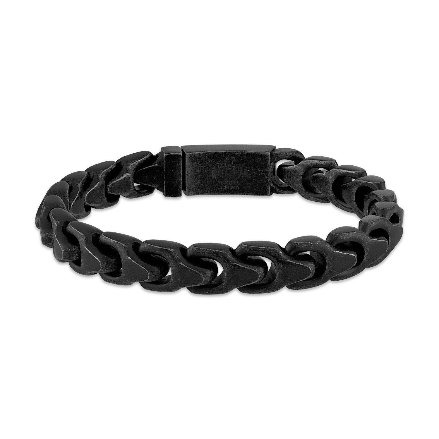 Bulova Link™ Bracelet BVB1083-BASTNA85, 10mm black-tone stainless steel with antiqued matte finish—front view.