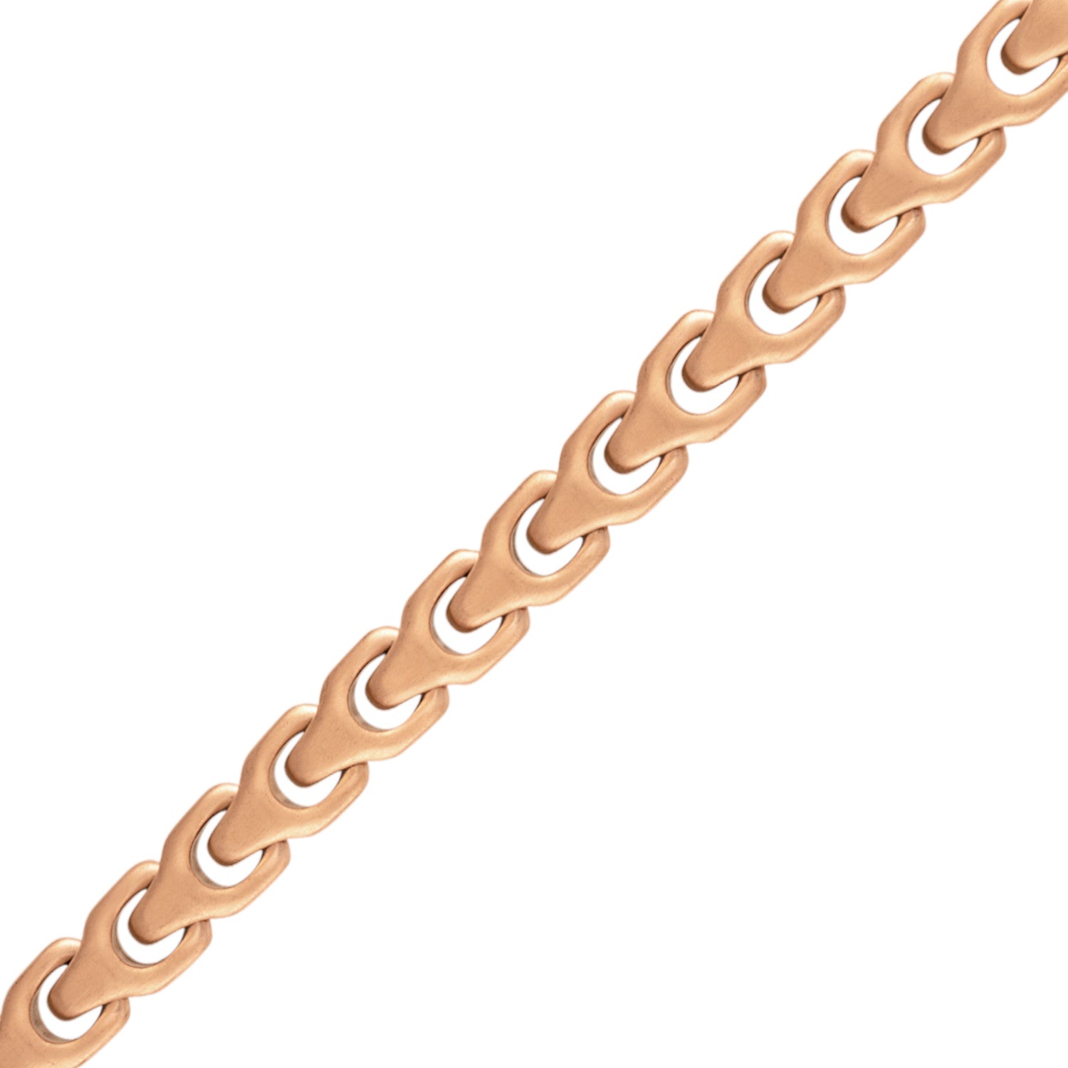 Side profile of the Bulova Link™ Bracelet BVB1109-MRSTNA8, highlighting the sleek rose-tone finish and clasp mechanism.