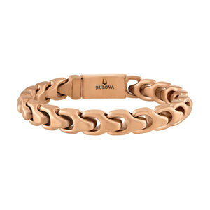 Bulova Link™ Bracelet BVB1109-MRSTNA8, 8mm rose-tone stainless steel with interlocking links—front view.