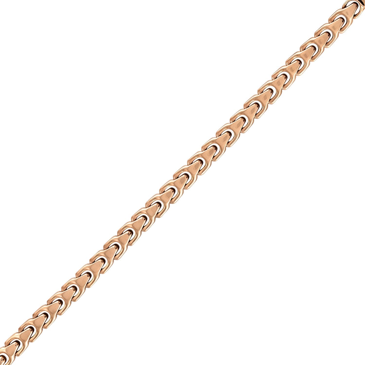 Side profile of the Bulova Link™ Bracelet BVB1109-RSTNA8, highlighting the sleek rose-tone finish and clasp mechanism.