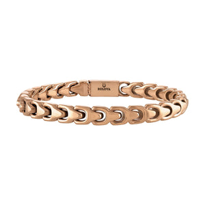 Bulova Link™ Bracelet BVB1109-RSTNA8, 8mm rose-tone stainless steel with interlocking links—front view.
