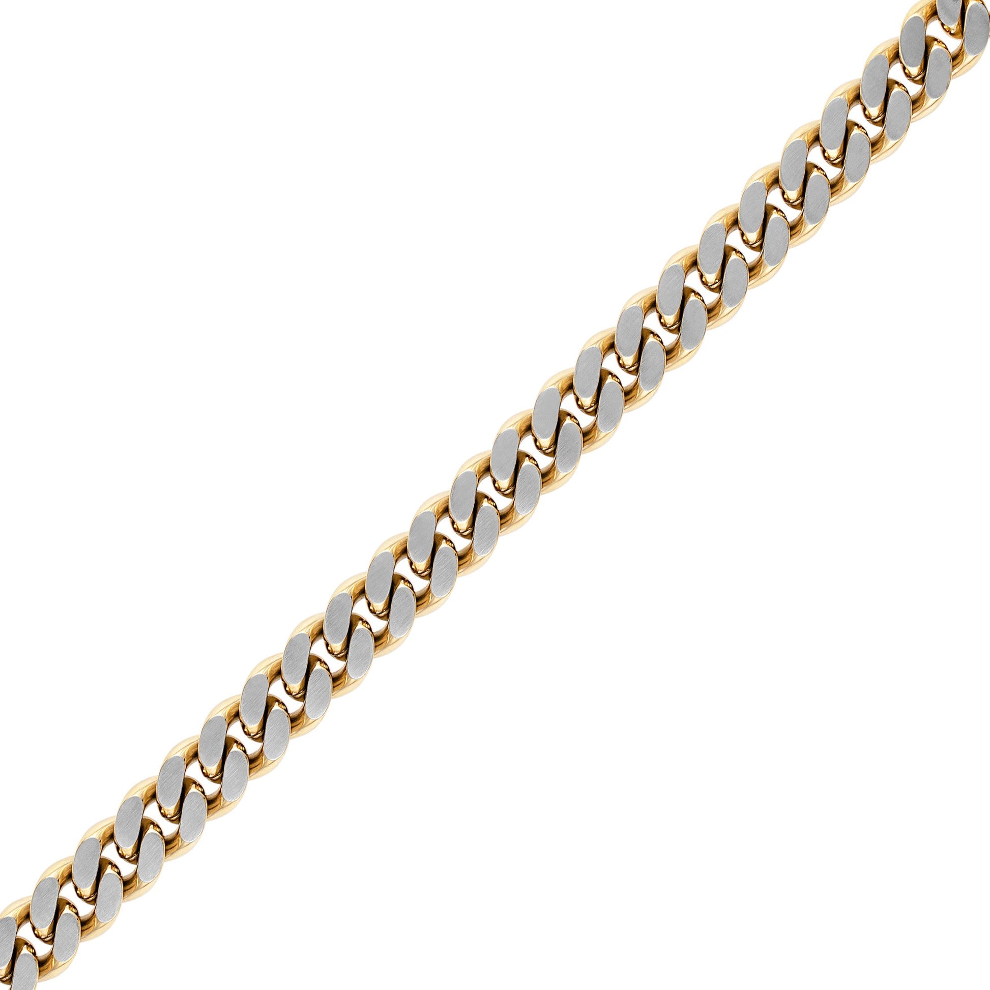 Side profile of the Bulova BVB1181‑GOSTNA8 bracelet showcasing brushed steel and polished gold-tone surfaces.