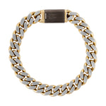 Bulova BVB1181‑GOSTNA8 bracelet front view showing 10 mm dual-tone curb links and gunmetal tuning‑fork clasp.