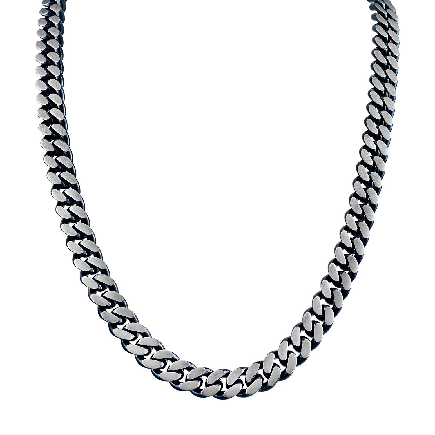 Side profile of the Bulova Classic Curb Chain Necklace BVC1054-SLSTNA, highlighting the dual-surfaced links and clasp mechanism